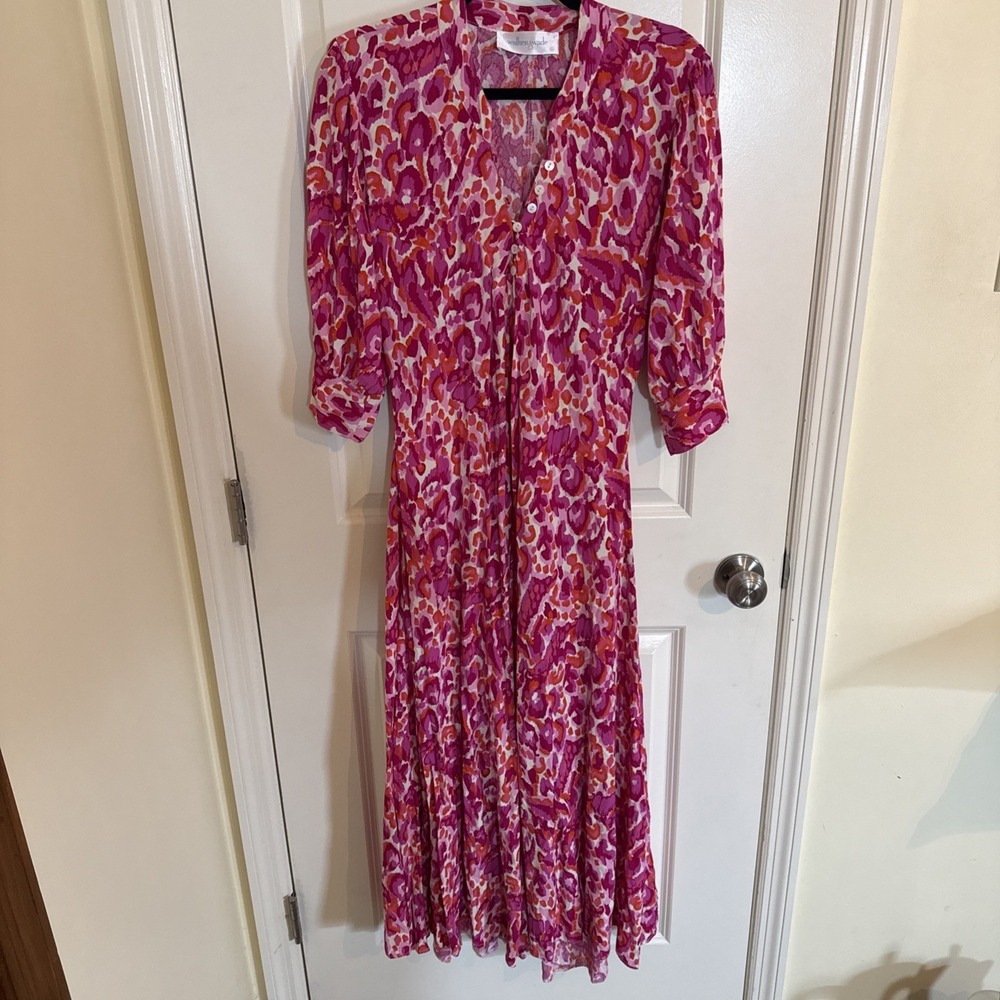 Walker & Wade Daphne Dress Coastal Pink Floral Boho Maxi Button Front XL Resort